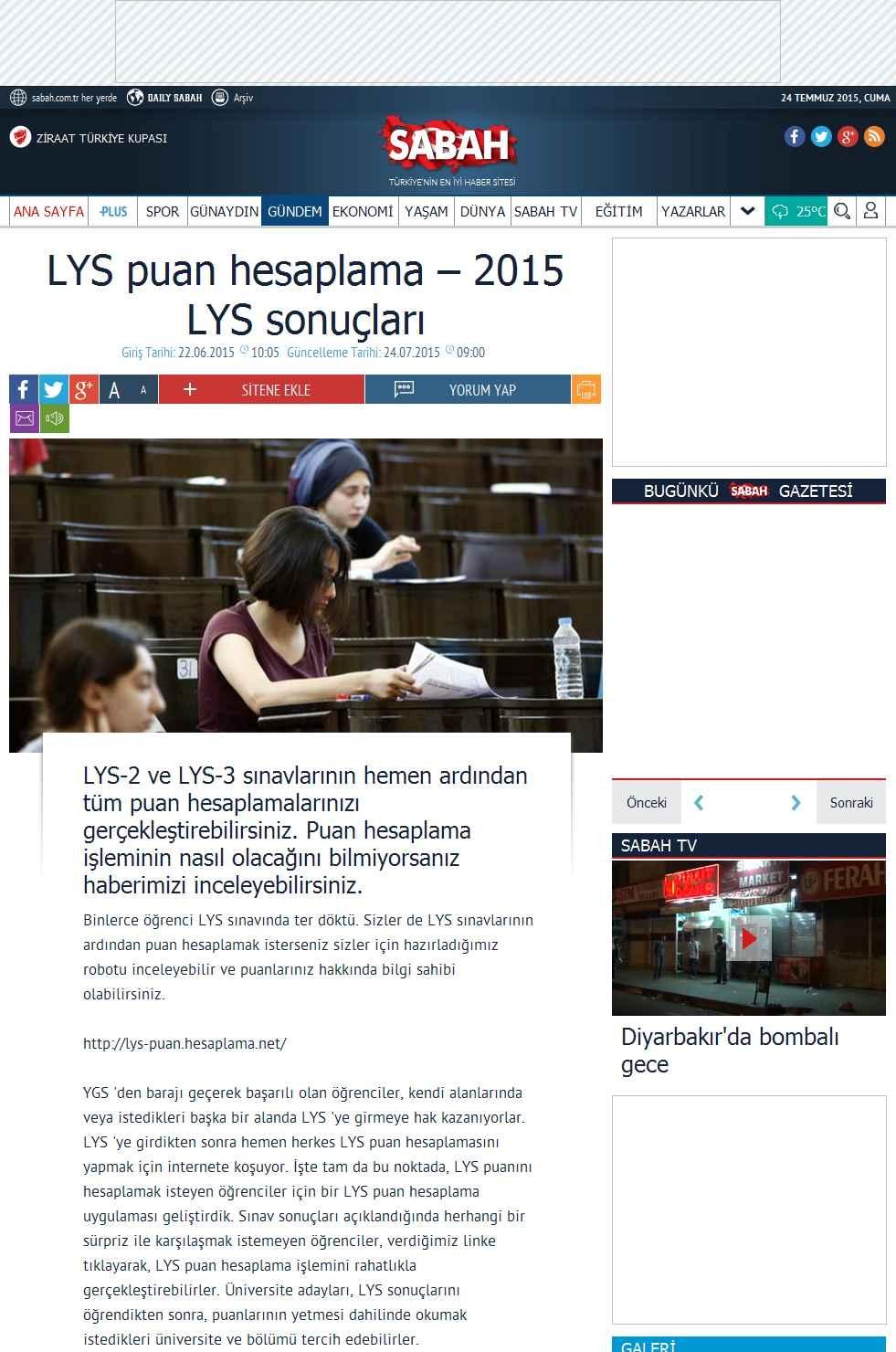 Portal Adres LYS PUAN HESAPLAMA - 2015 LYS SONUÇLARI : www.sabah.com.