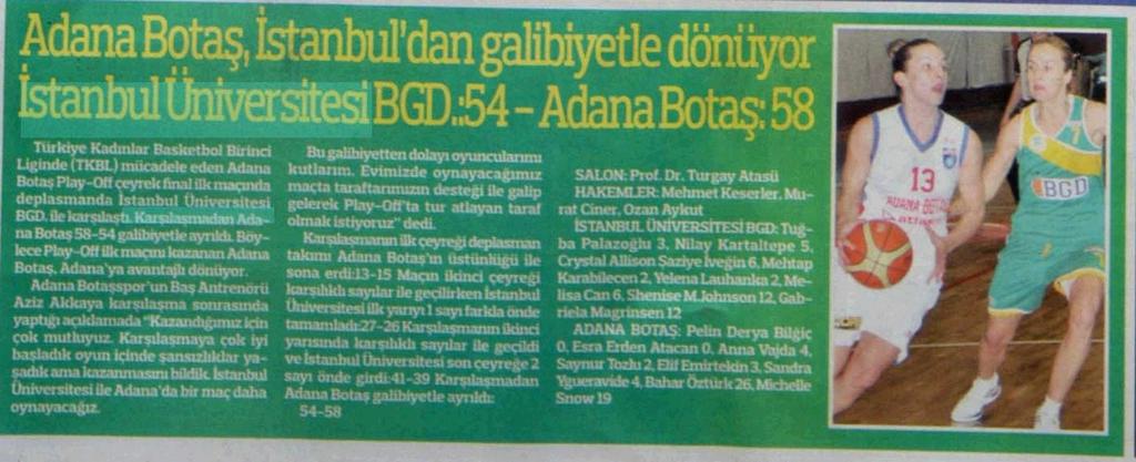 ADANA BOTAS, ISTANBUL'DAN GALIBIYETLE DÖNÜYOR ISTANBUL ÜNIVERS.