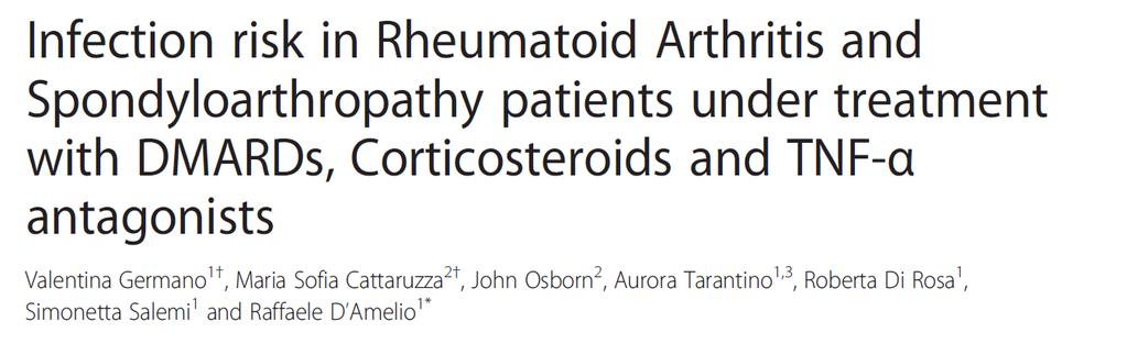 2003-2009 arası biyolojik alan RA ve SpA li hastalar 331 enfeksiyon, DMARD ile karşılaştırıldığında