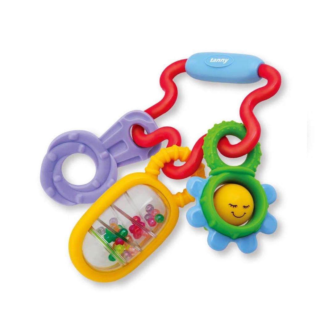 3 Aktiviteli Çıngırak 3 oyuncağın birleşimi şeklinde tasarlanmıştır. Bir adet diş kaşıyıcı, bir adet boncuklu çıngırak ve bir adet diş kaşıyıcılı çıngırak.