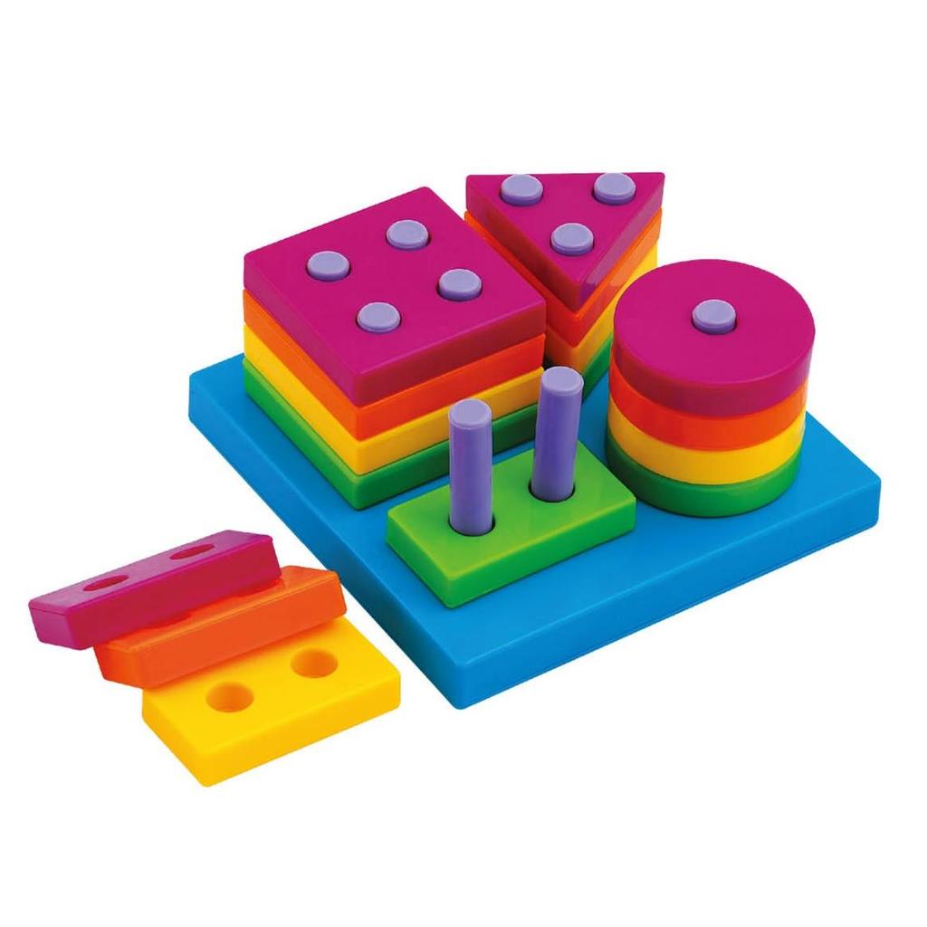 Geometrik Zeka Bulmacası Dört farklı geometrik şekil bir puzzle tahtası üzerinde yerleşime hazırlanmıştır. Herbir şekil farklı sayıda deliğe sahiptir.