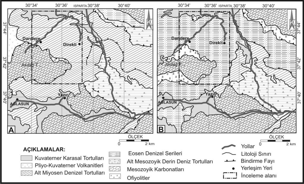 K. HEPDENİZ, E. K. SAGULAR Şekil 1. Çalışma alanının yer bulduru ve bölgesel jeolojik haritaları: A) Poisson (1977), Gutnic vd.