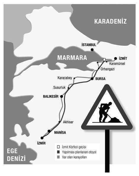 5. İSTANBUL-İZMİR OTOYOLU PROJESİ Toplam 6,5 milyar dolar ile Türkiye'nin en büyük yap-işlet-devret (YİD) projesi olarak proje sözleşmesi imzalanan İstanbul-İzmir otoyolu; Gebze-Orhangazi-İzmir,