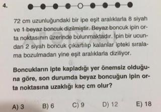 9 boncuk varsa bunlar arasında 8 aralık vardır.