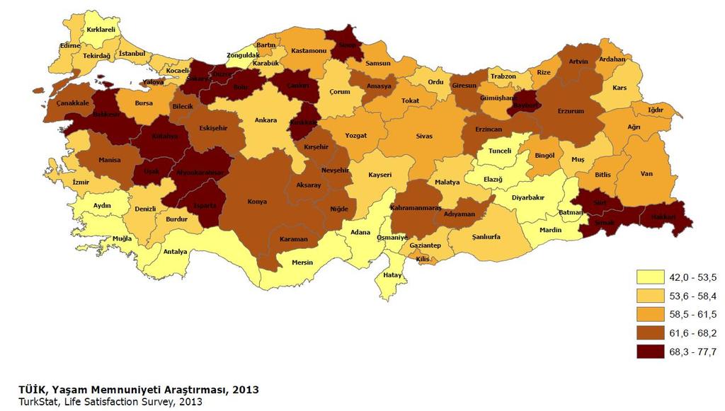 düşmeye başladı. 2013 yılında kadınların %62 si mutluyum derken, erkeklerin yalnızca %56 sı mutlu olduğunu belirtti.