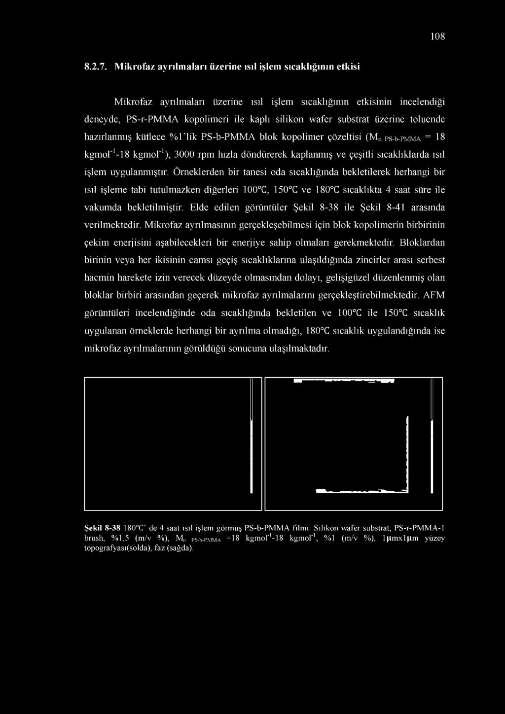 üzerine toluende hazırlanmış kütlece %1 lik PS-b-PMMA blok kopolimer çözeltisi (Mn PS-b-PMMA = 18 kgmol-1-18 kgmol-1), 3000 rpm hızla döndürerek kaplanmış ve çeşitli sıcaklıklarda ısıl işlem