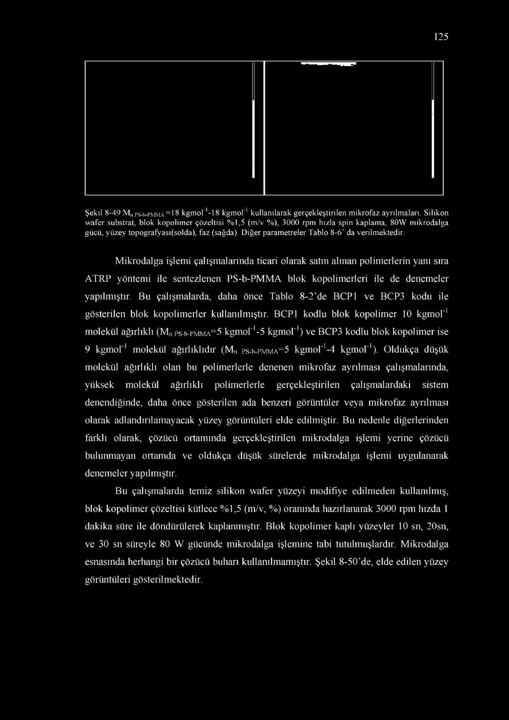 Mikrodalga işlemi çalışmalarında ticari olarak satın alınan polimerlerin yanı sıra ATRP yöntemi ile sentezlenen PS-b-PMMA blok kopolimerleri ile de denemeler yapılmıştır.