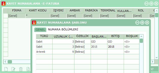 4. e-fatura Kayıt Numaralama Şablonlarının Tanımlanması Fatura Numarasının GİB in belirlediği formata uygun üretilebilmesi için kayıt numaralama şablonu sistemde öndeğer olarak tanımlıdır.