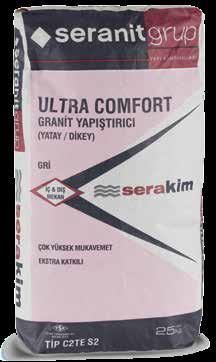 ULTRA COMFORT PORSELEN YAPIŞTIRICI ESNEK - İÇ & YATAY & DÜŞEY CTES KULLANIM ALANI & ÖZELLİKLERİ Kayma özelliği azaltılmış, açık bekletme süresi uzatılmış ve ilave özelliklerle geliştirilmiş, polimer