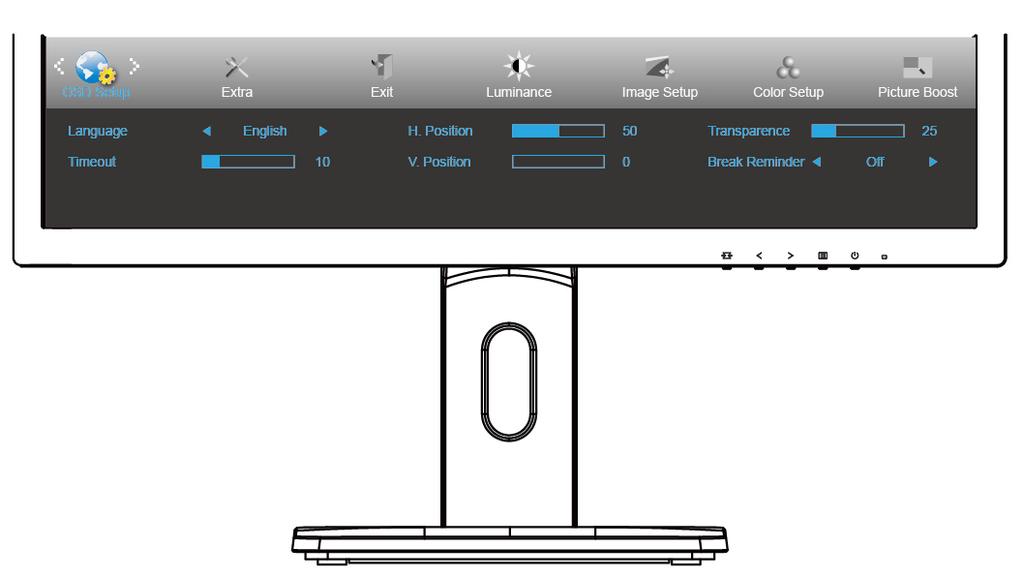 OSD Setup (OSD Ayarı) 1. Menüyü görüntülemek için MENU (MENÜ) öğesine basın. 2. (OSD Setup (OSD Ayarı)) öğesini seçmek için veya düğmesine basın ve girmek için MENU (MENÜ)'ye basın. 3.