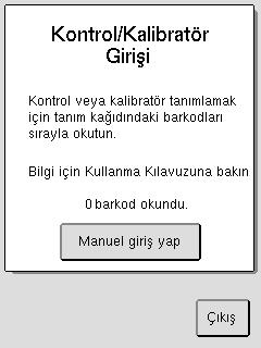 Sonuç ekranı ile ilgili daha fazla bilgi için sonraki sayfaya bakın. YENİ NUMUNE butonu yeşil olduğunda, yeni numune analizine başlanabilir. Kontrol Ölçüm Belgesindeki barkotları sıra ile okutun.