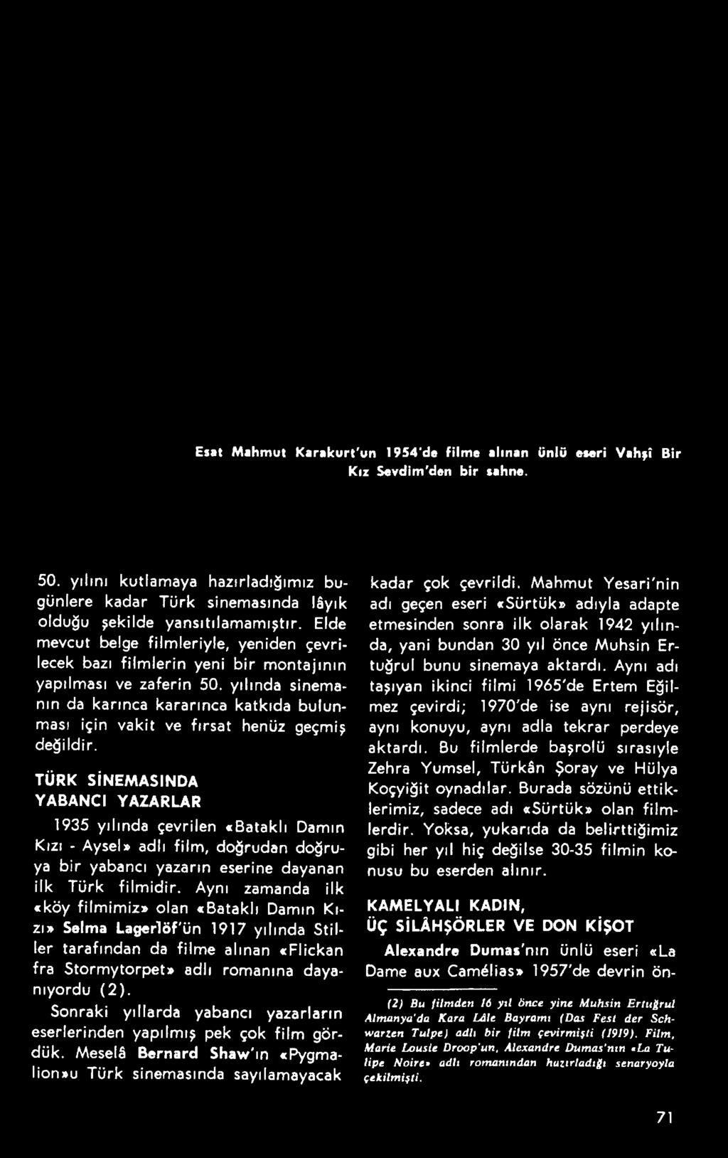 Aynı zamanda ilk «köy filmimiz» olan «Bataklı Damın Kızı» Selma Lagerlöf'ün 1917 yılında Stiller tarafından da filme alınan «Flickan fra Stormytorpet» adlı romanına dayanıyordu (2).