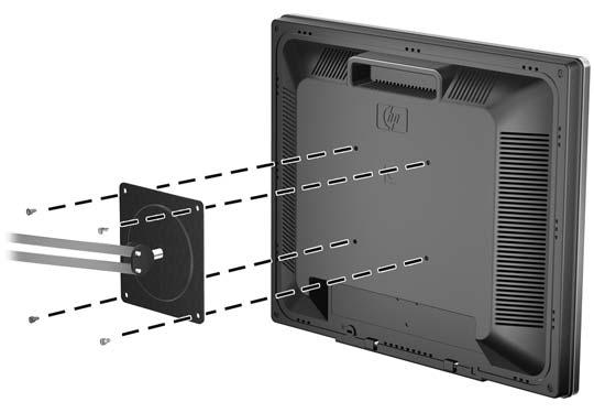 2. Monitörü hareketli bir kola takmak için, hareketli kol plakasının deliklerinden geçirdiğiniz 10 mm'lik dört adet vidayı monitörün montaj deliklerine yerleştirin.