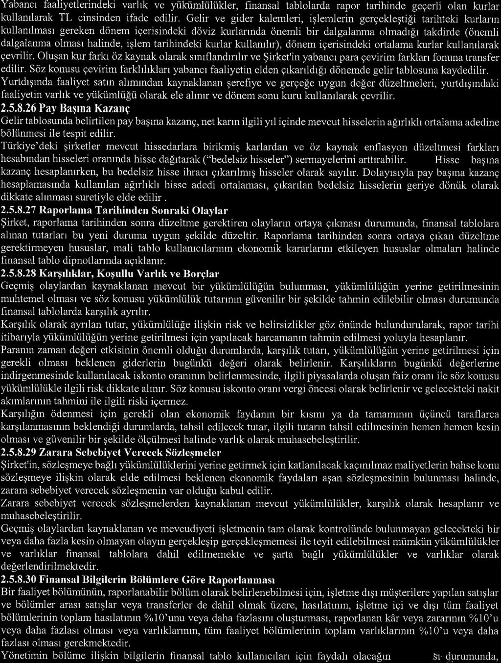 Izmir Frrga Sanayi ve Ticaret Anonim $irketi' nin 31 Arahk 2015 Tarihinde Sona Eren Hesap Diinemine Ait Finansal Tablolara iliqkin Agrklayrcr Dipnotlar (Tutarlar Tiirk Lirasr Olarak Ifade Edilmiqtir.