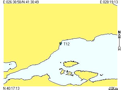 Tarih: 11/08/2009 Seri No: lartuz-271 Arz: N40 :54':02" Tul: E027 :29':06" Saat: 16:10 İstasyon No: T12 Proje: TEKİRDAĞ-2009- YAZ-Hidro Derinlik: 43.00 m Sec-Disc: 6.5 m Renk Kodu: 5 Hava Sıc.