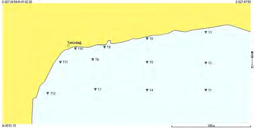 İstasyonlar bazında derinliğe [Der (m)] bağlı Klorofil-a [Chl-a (µg/l)] verileri: Chl-a ölçüm İstasyonları: Proje kapsamında aşağıda mevki ve detayları verilen 12 adet istasyonda Klorofil-a [Chl-a