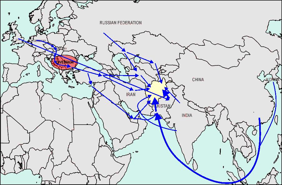 Asya ya sevk edilmektedir 38. Öte yandan Suriye den de sırtçılık yoluyla Türkiye ye getirilen captagon, buradan Suriye üzerinden Ortadoğu ve Arap Yarımadası ülkelerine gitmektedir.