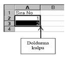 Ancak gün ve ay adları için ilk iki eleman yerine sadece bir eleman girip, bu elemanın bulunduğu hücrenin doldurma kulpundan tutup sürüklemek yeterlidir. 4.