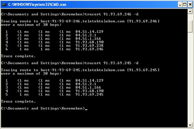77 Resim 5.1 - OSPF çalışan ağ üzerinde alınan trace sonuçları Aynı sonucu gözlemlemek için hatlar üzerindeki trafiği de takip etmek doyurucu sonuçlar vermiştir.