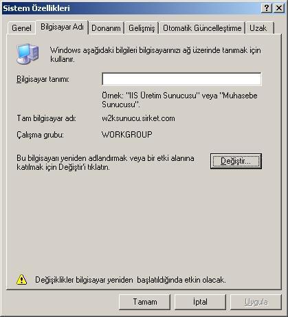 DNS'in Yüklenmesi DNS programını Windows Server 2003 te