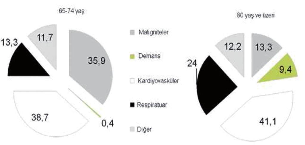 ŞEKİL 1: Yaş gruplarına göre mortalite nedenleri. TABLO 1: Türkiye 2014-2015 ölüm nedenleri dağılımı.