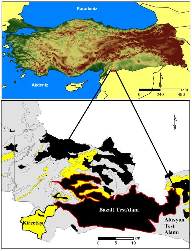 Mehmet Ali ÇELİK- Murat KARABULUT Şekil 1. Çalışma alanı lokasyon haritası ve test alanları. Şekil 2.