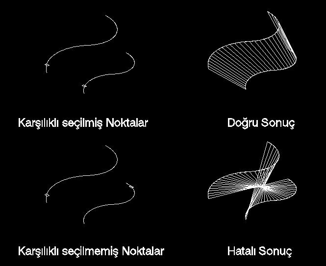 Ruled Surfece, iki çizgi arasına yüzey oluşturur. Kullanım olarak basit bir kullanıma sahiptir. Fakat önemli birkaç hususa dikkat ettikten sonra.