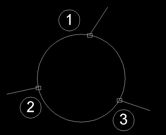 yöntemini şeçiyorum) Specify first end poind of circle diamater: ( Çemberin geçeceği ilk noktayı şeçiyorum ) Specify second end poind of circle diamater: ( Çemberin geçeceği ikinci noktayı şeçiyorum
