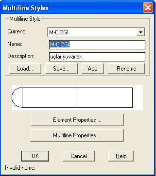 : _mline Current settings: Justification = Top, Scale = 20.00, Style = STANDARD Specify start point or [Justification/Scale/STyle]:0,0 ( Başlangıç noktasını işaretliyoruz.