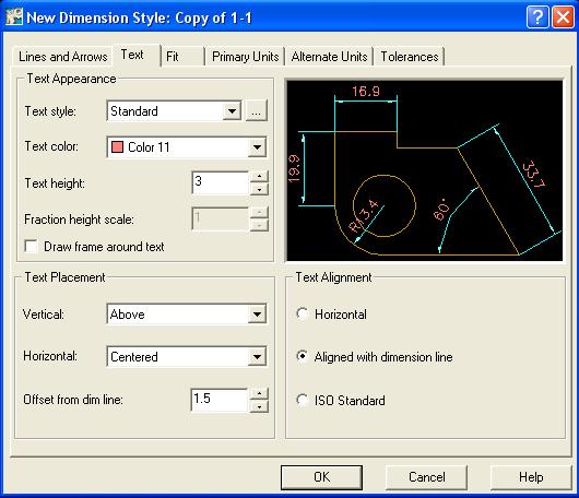 Color: Uzatma çizgisinin rengini belirlememizi sağlar. Yedi standart renk seçeneğinin sonunda Other seçeneği ile AutoCAD in Slect Color renk kartelasını ekrana getirip fark bir renkde seçebilirsiniz.