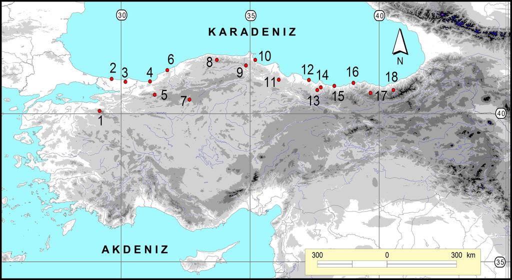 III. Analiz ve Bulgular Clethrionomys glareolus un Yayılışı: Türkiye de kuzey Anadolu bölgesinde yayılış göstermektedir. Bu çalışmada toplanan örneklerin alındığı lokaliteler Şekil 3.