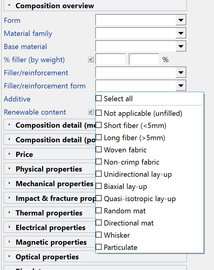 takviye fazın şekli (Filler/reinforcement form) açısından