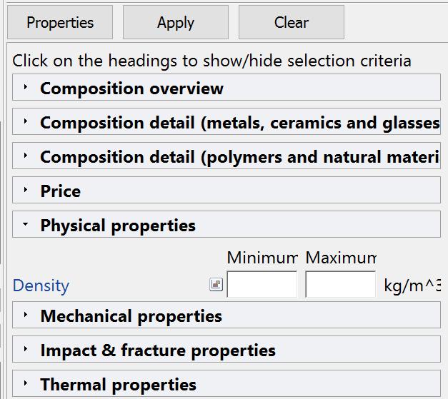 Fiziksel Özellikler Fiziksel Özellikler (Physical properties) seçim