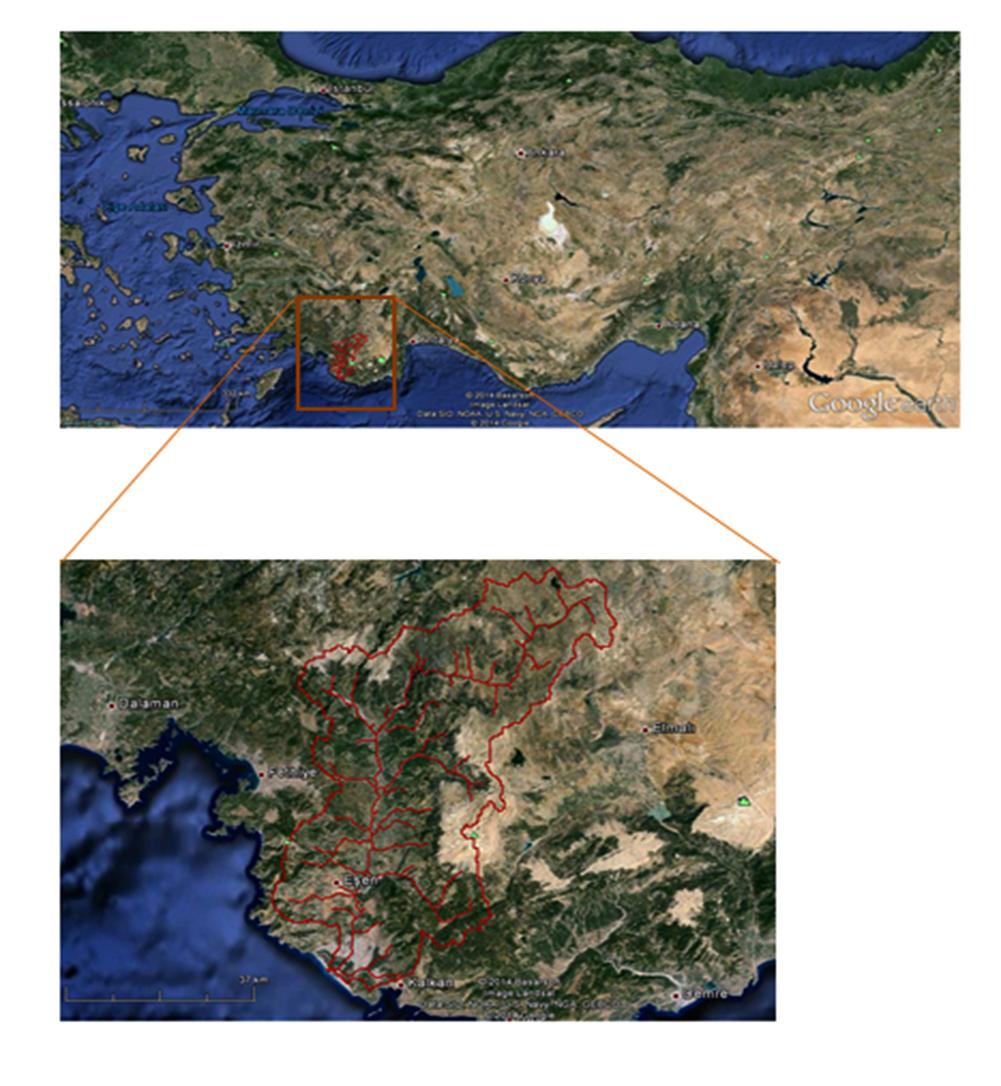 Eşen Çayı Havzasının toplam yağış alanı yaklaşık 2614 km2 dir (Şekil 1 ). Şekil 2.