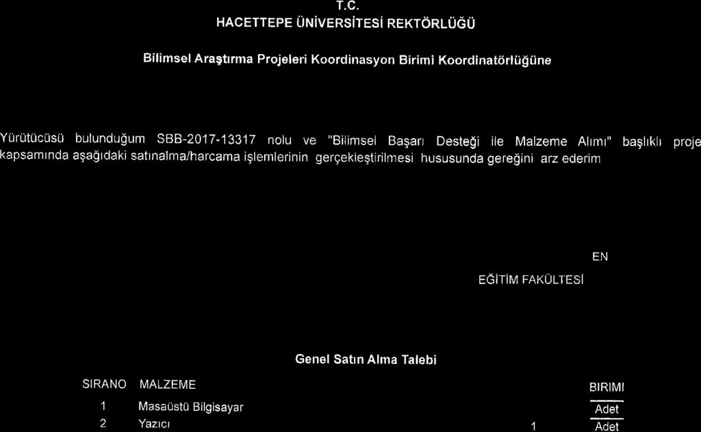 T.C. HAcETTEpE Ur'rivrnsiresi nexronlu6u Bilimsel Aragtrma Projeleri Koordinasyon Birim i Koordinatrirl i.i g tine YLtrUtUcusi.