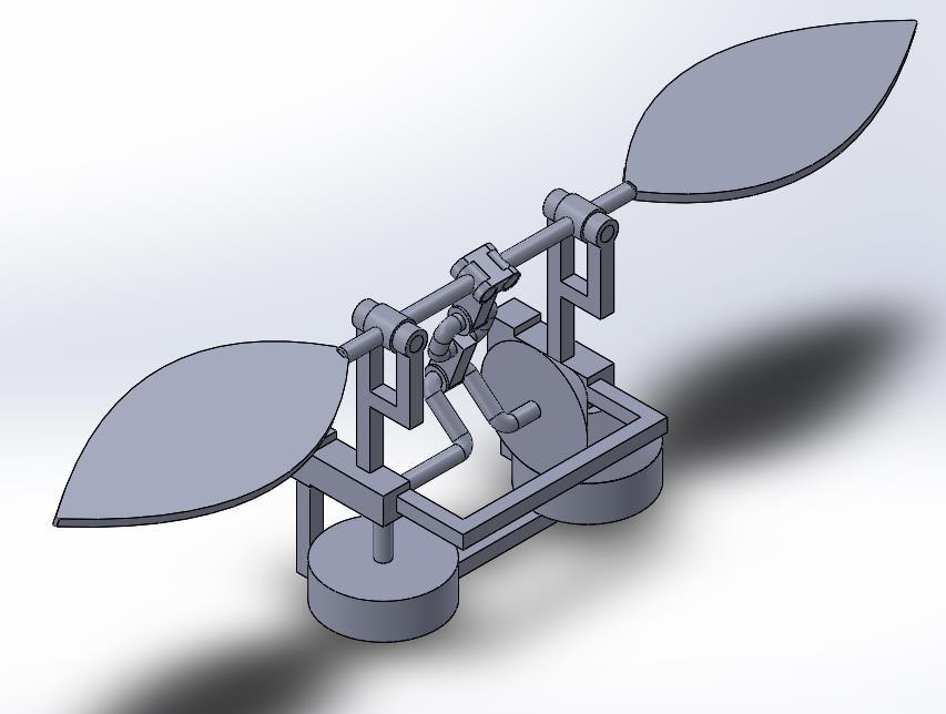 Şekil 5.2 : Tasarım I izometrik görünüş 5.1.1.2 Tasarım II Kanat hareketini sağlayabilmek için krank-biyel mekanizmasının yanı sıra kam mekanizması kullanımının da uygun olacağı düşünüldü.