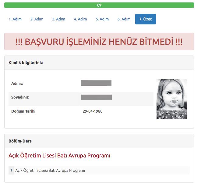 Başvuru işleminiz tamamlandıktan sonra aşağıdaki gibi onay belgesi