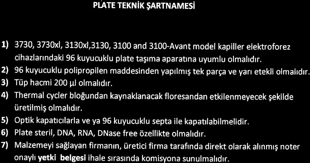 P -ATE TEKN K $ARTNAMES 1) 3730,3730x1, 3130x1,3130, 3100 and 3100-Avant model kapiller elektroforez cihazlarrndaki 95 kuyucuklu plate tagrma aparatrna uyumlu