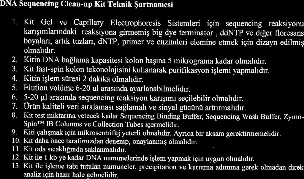 DNA Sequencing Clean-up Kit Teknik $artnamesi 1.