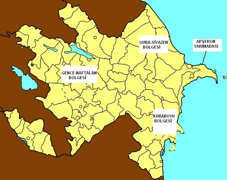 54 Bu bölgelerden Apşeron Yarımadası ndan 1871 yılından bu yana petrol çıkarılırken, Kuraboyu Bölgesi, Guba-Siyazen Bölgesi nde 1930 lu yıllarda petrol çıkarılmaya başlanmıştır.