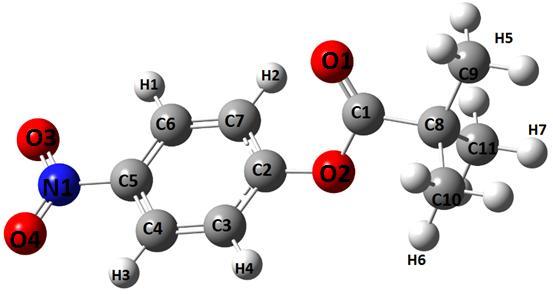 57 Şekil 1. Molekülün üç boyutlu yapısı. Molekülün benzene halkasındaki C C bağ uzunlukları 1.383 1.388 Å aralığındadır. Bu değerler literatürle uyum içerisindedir (Gökce ve Ark., 2016; Sert ve Ark.