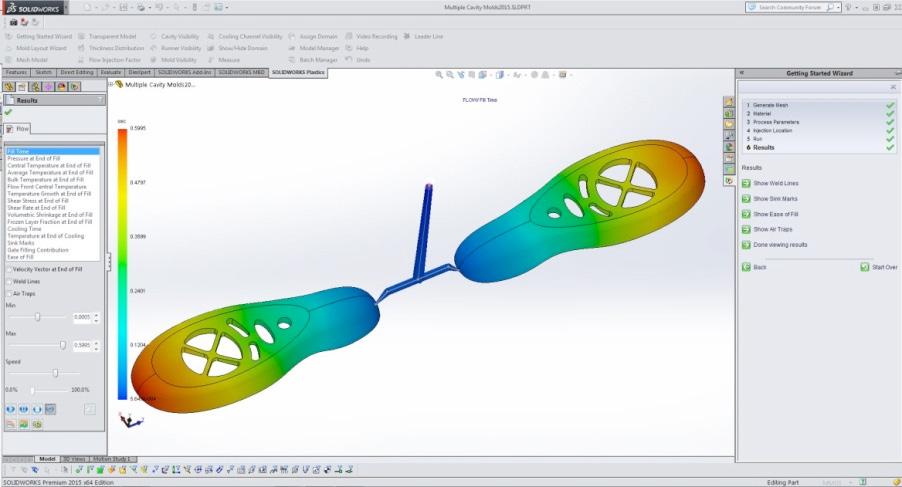 SOLIDWORKS Plastics Professional yazılımı sayesinde kalıp üreticileri, prototip kalıplara güvenmeden kalıp tasarımlarını optimize edebilir.