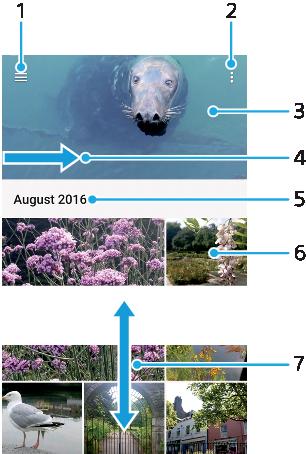 Albümdeki fotoğraflar ve videolar Fotoğrafları ve videoları görüntüleme Kameranızla çekmiş olduğunuz fotoğrafları görüntülemek, videoları oynatmak veya cihazınıza kaydettiğiniz benzer içerikleri