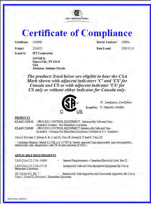 Sertifika: CE veya CE ATEX Sertifika: CE veya CE ATEX Uygunluk belgeleri CSA