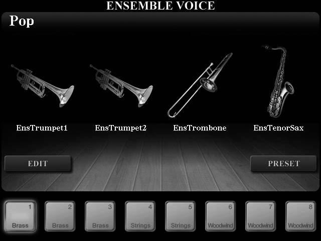 1 MAIN ekranına dönmek isterseniz: ENSEMBLE VOICE ekranında, [EXIT] düğmesine basın. Ses alanında Toplu Ses adı gösterilir.