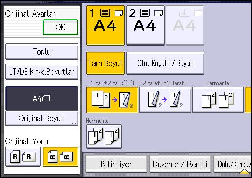 Dubleks Kopyalama 7. Orijinalin yönünü seçin ve daha sonra [OK] öğesini seçin. 8. Kağıt kasetini seçin. 9. [Başlat] tuşuna basın.