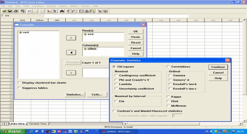 Populasyon Genetiği - 71 Daha sonra Analyze >Descriptive Statistics > Crosstabs seçilir.