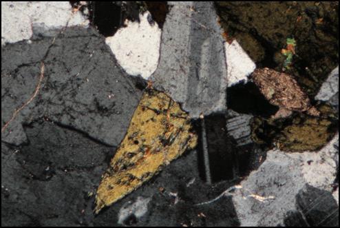 Açık-koyu gri - pembe renkte gözlenen bu kayaçlarda makroskopik olarak orta taneli kuvars, plajiyoklas ve hormblend kristallerinden oluşan tanesel bir fazın içerisinde, bu faza ait iri ortaklas