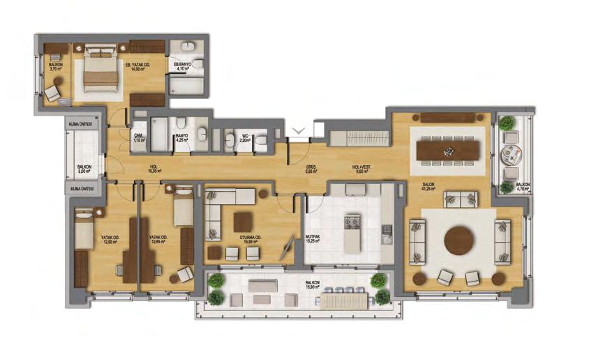 NET ALAN 4+1 149,95 M 2 KINALI - BURGAZ NET ALAN + AÇIK BALKON 175,55 M 2 SATIŞA ESAS BRÜT ALAN 246,85 M 2 Sadece bu renkte gösterilen dolaplar