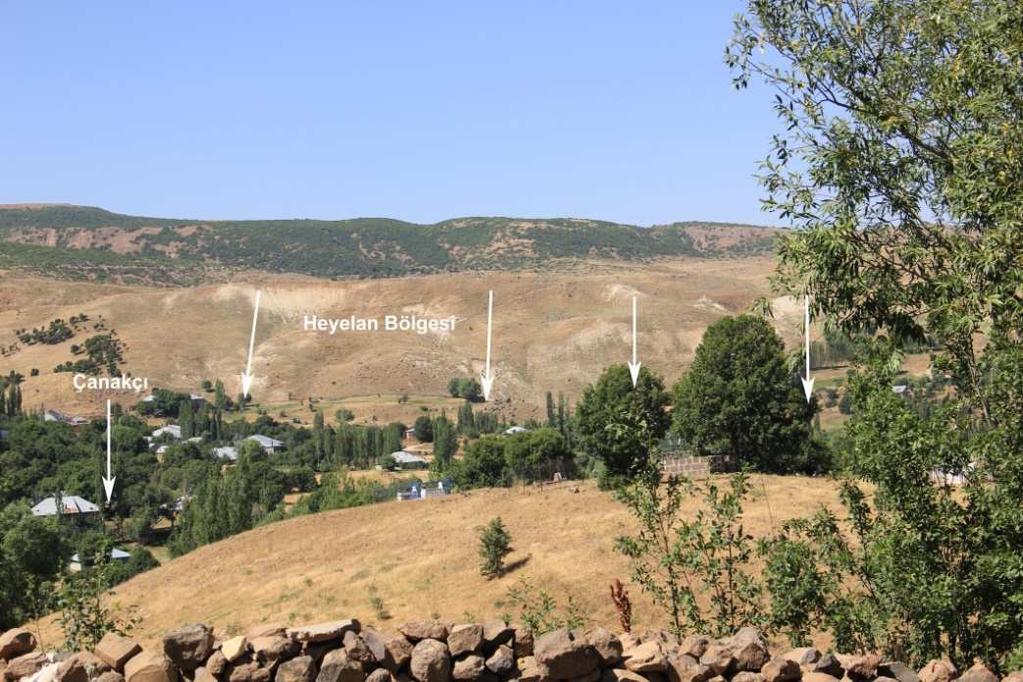 Foto 1. Çanakçı köyünde Solhan Formasyonu üyesi tüfler üzerinde görülen heyelanlar tarım alanlarını etkilemektedir. 4.2.